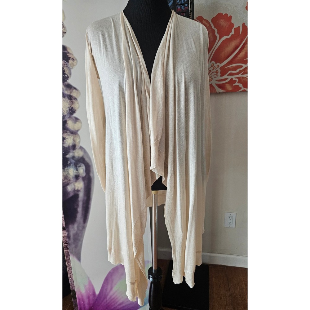 Ralph Lauren Open Front Cardigan Sweater Beige Silk Cotton Blend Duster Size S